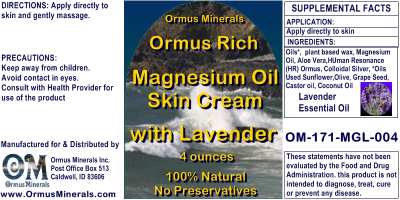 Ormus Minerals Ormus Rich Magnesium Oil Skin Cream with Lavender