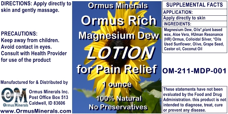Ormus Minerals ORMUS Rich Magnesium Dew Lotion for Pain